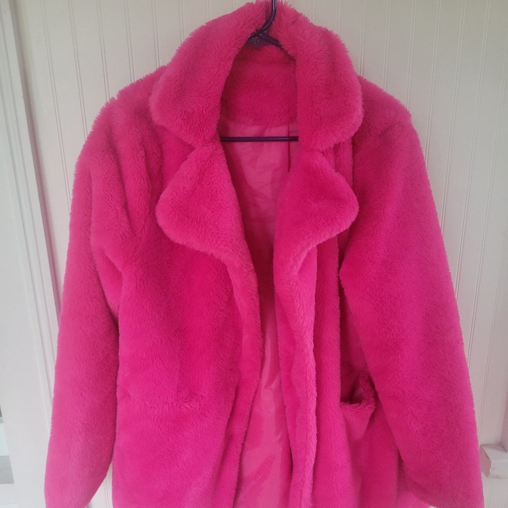 pink fuzzy jacket